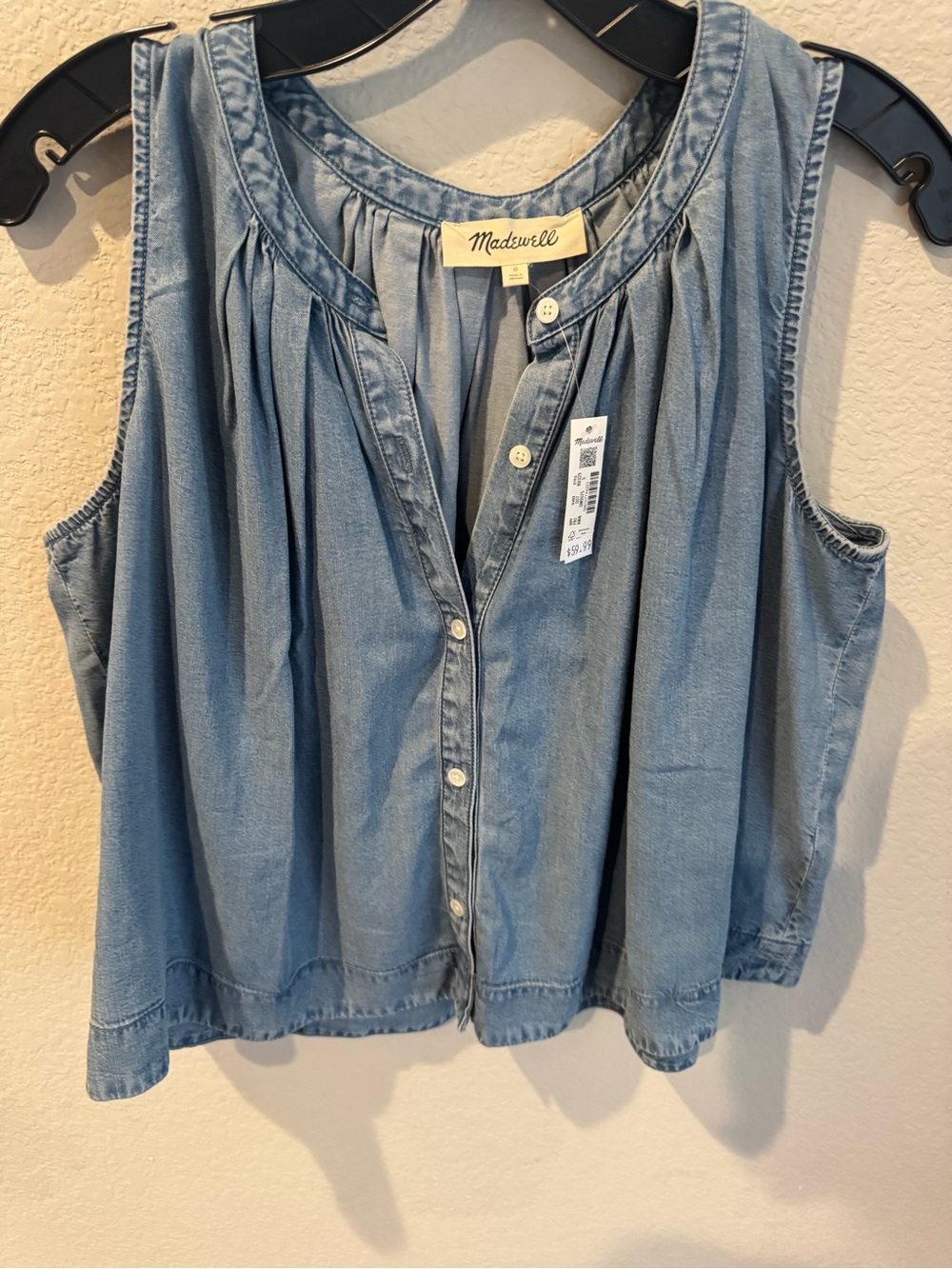 Madewell Light Denim Blue Sleeveless Button-Front Chambray Top NWT